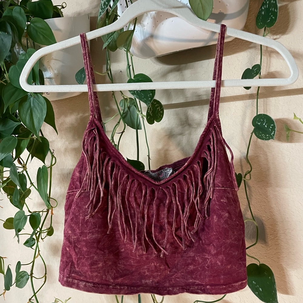 Acid Wash Fringe Red Mini Top